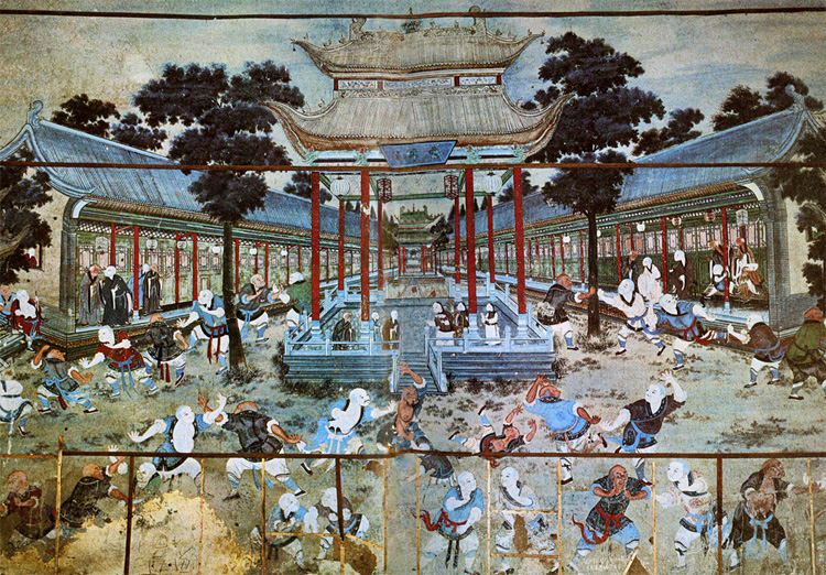 dipinto di combattimento di kung fu nel monastero di Shaolin